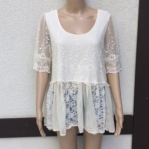 Free people lace embroidery top large